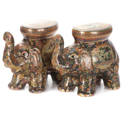 Pair of Chinese Satsuma Ceramic Elephant Form Stools
