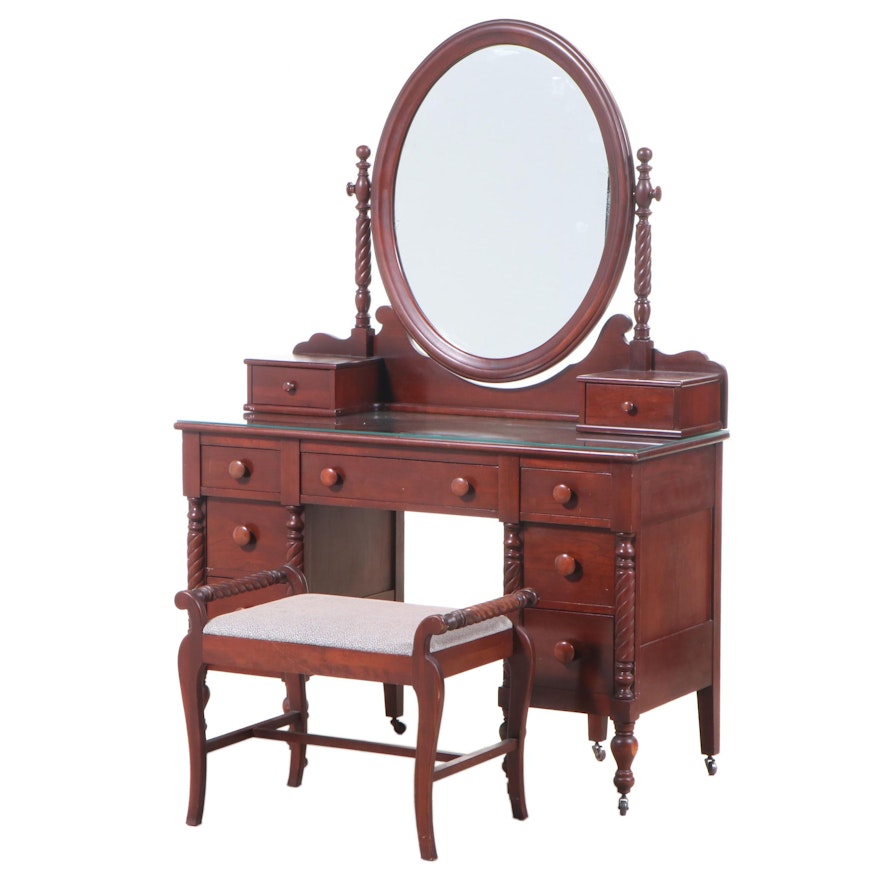 Classical Style Cherrywood Vanity with Bench, Including Consider H. Willett