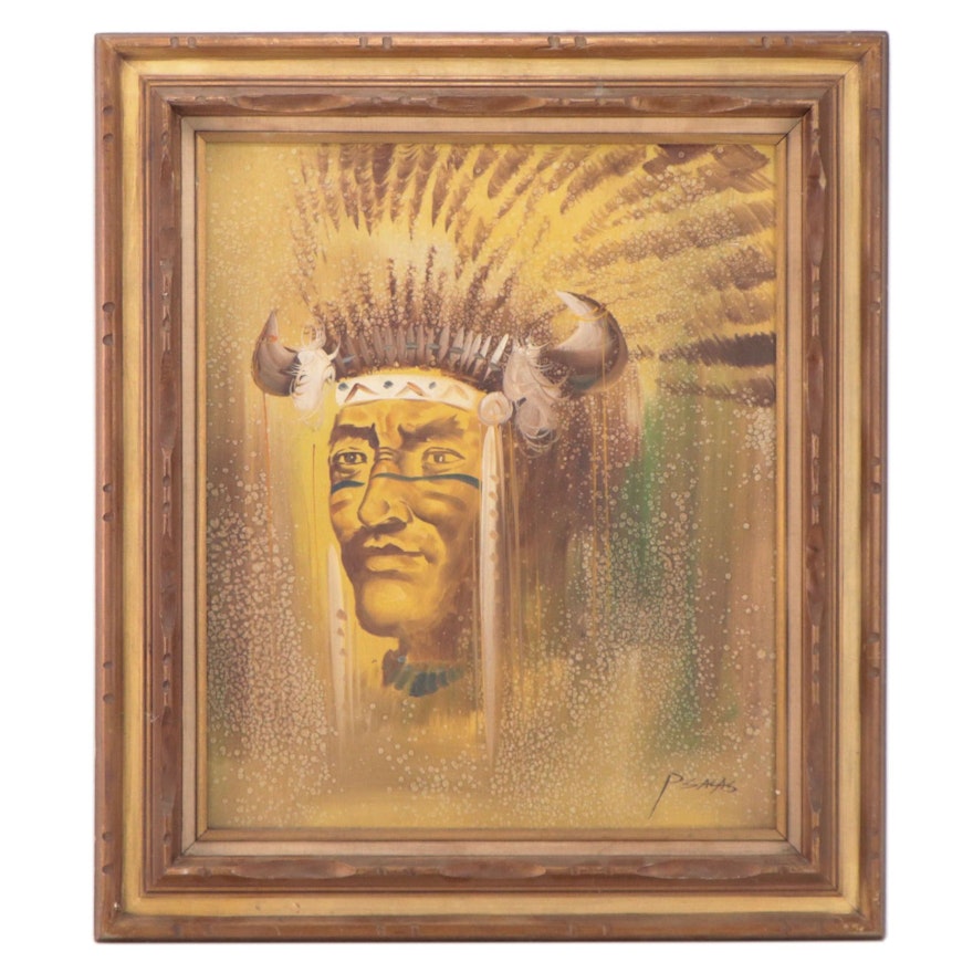 P. Sasas Portrait Oil Painting of Native American Man