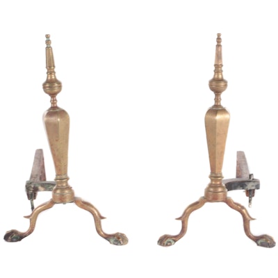 Hollywood Regency Style Brass Andirons, Mid-20th Century