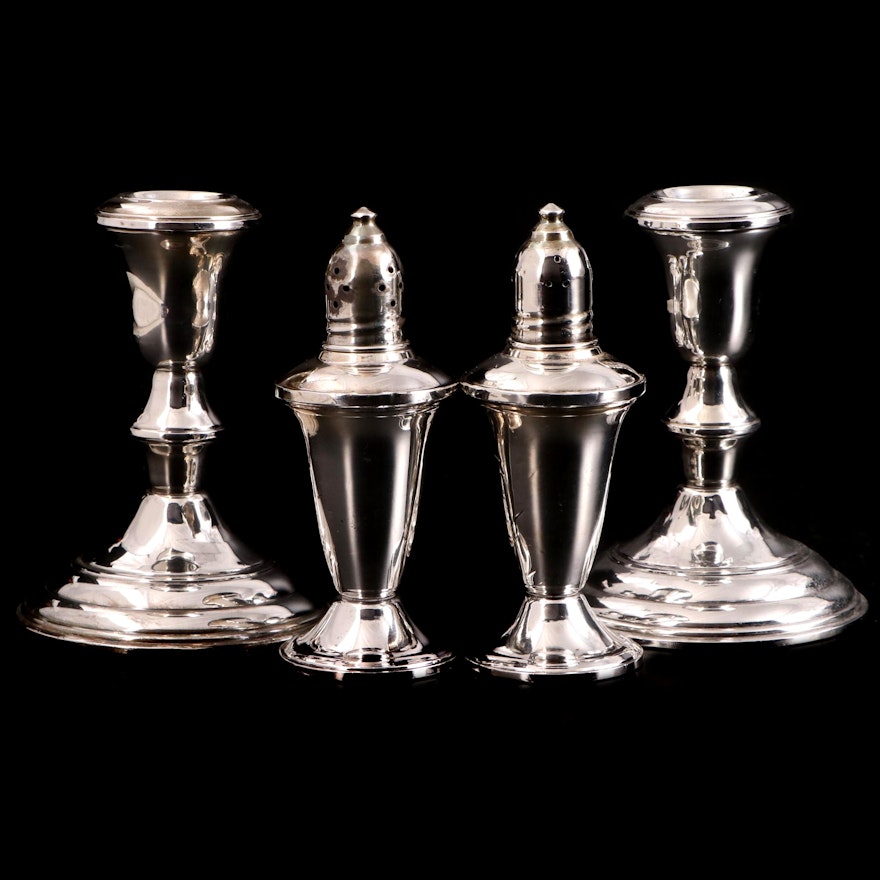 Reed & Barton Weighted Sterling Candle Holders with Duchin Creation Shakers