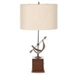 Brassed Metal and Wooden Armillary-Form Table Lamp