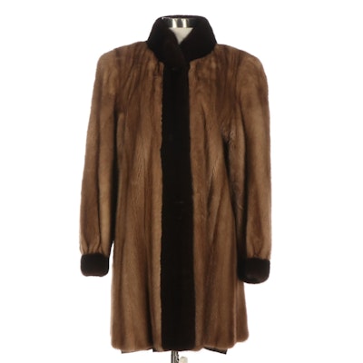 Mink Fur Coat with Contrast Mink Fur Trim
