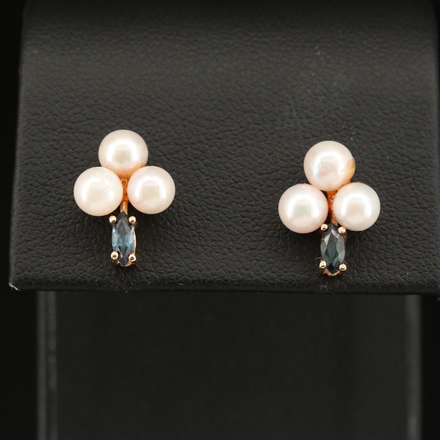 14K Sapphire and Pearl Earrings