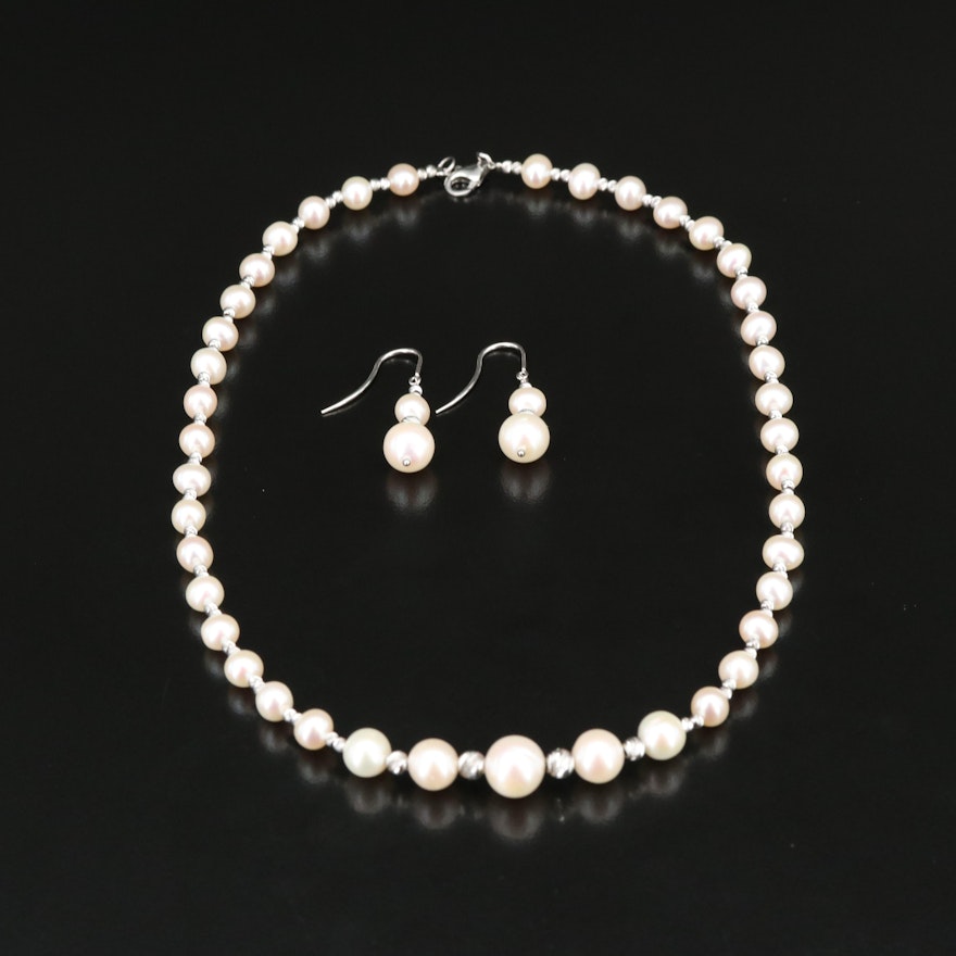 Sterling Pearl Necklace and Earring Set