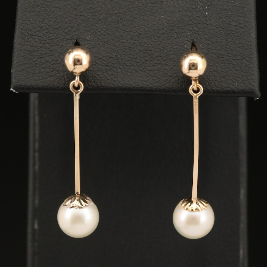 14K Pearl Pendulum Earrings