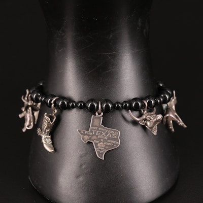 Sterling Black Onyx Charm Bracelet