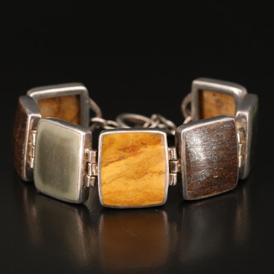 Sterling Tiger Iron, Jasper and Pyrite Panel Bracelet