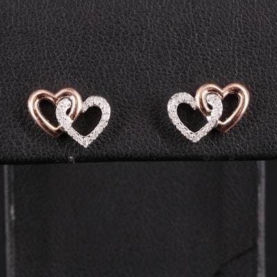 Sterling 0.11 CTW Diamond Heart Stud Earrings