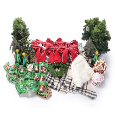 Artificial Table Top Trees with Other Christmas Décor