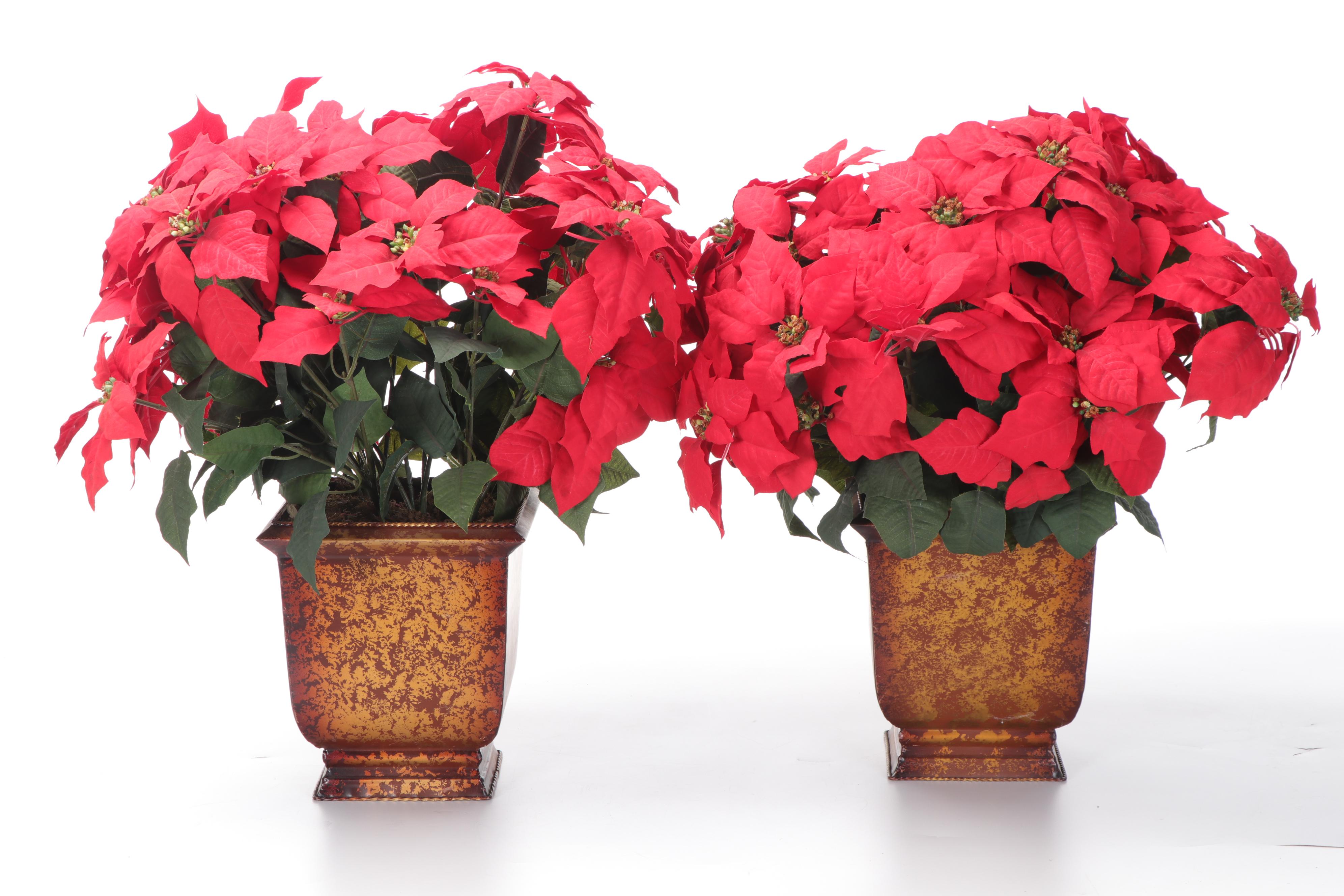 Artificial Poinsettia Plants in Metal Planters EBTH