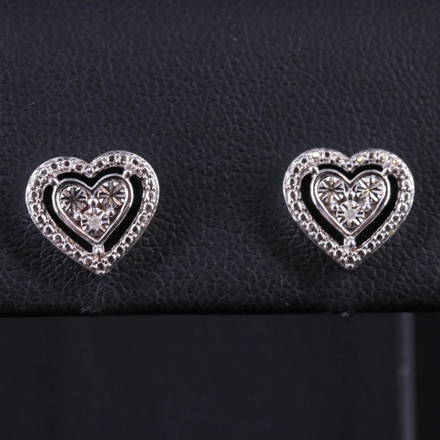 Sterling 0.005 CTW Diamond Heart Stud Earrings