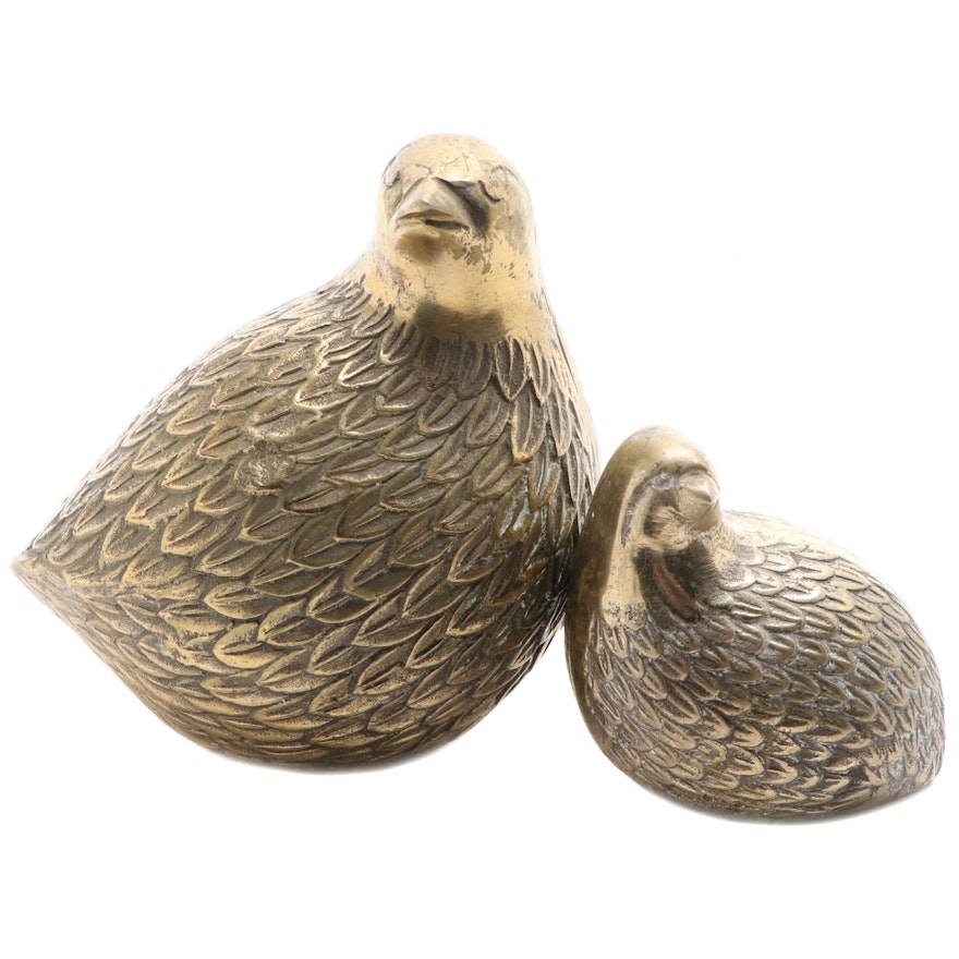 Mid Century Modern Style Brass Quail Figurines, Mid to Late 20th Century