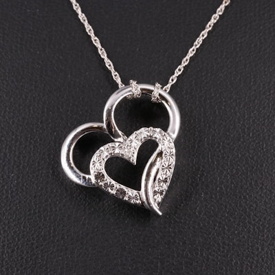Sterling 0.003 CTW Diamond Hearts Pendant Necklace