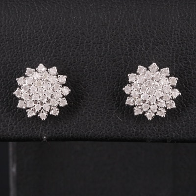 Sterling Silver 0.51 CTW Diamond Cluster Stud Earrings