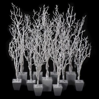 Silver Painted Faux Potted Trees