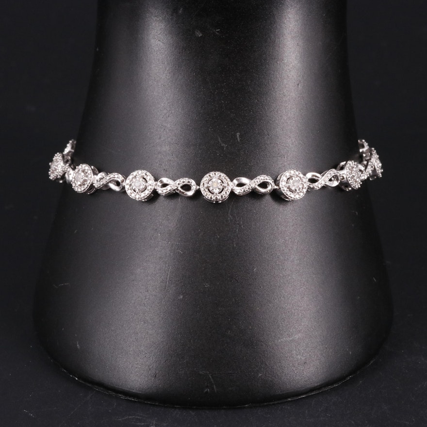 Sterling Silver 0.26 CTW Diamond Infinity Link Bracelet
