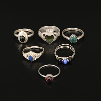 Sterling Rings Featuring Cat's Eye Glass, Lapis Lazuli and Garnet