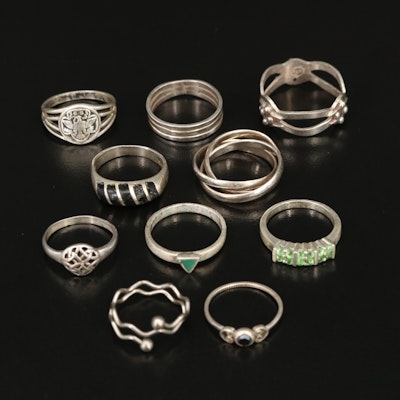 Ring Selection Featuring Sterling Garnet, Malachite and Faux Black Onyx