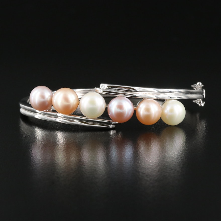 Sterling Pearl Bypass Hinged Bracelet