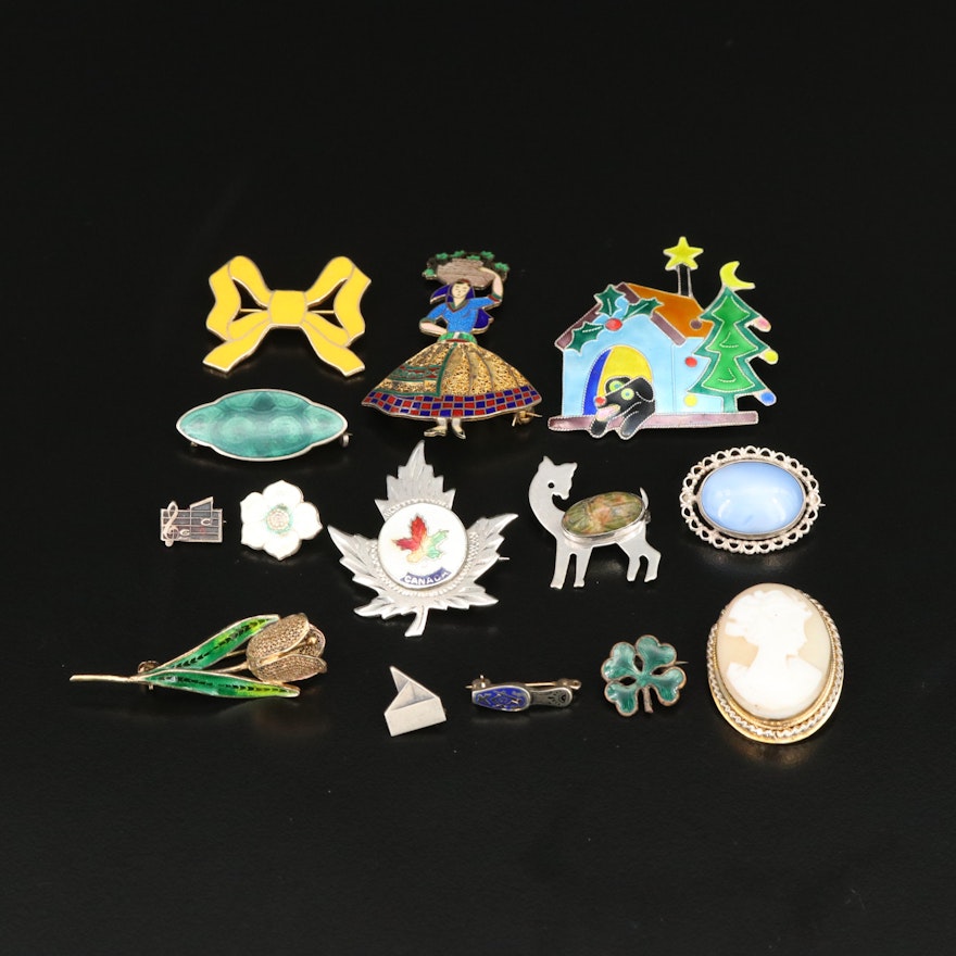 Guilloché, Shell Cameo and Sterling Featured in Brooch and Pin Collection