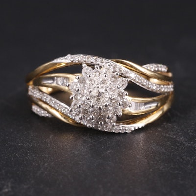 Gilt Sterling 0.51 CTW Diamond Cluster Crossover Ring