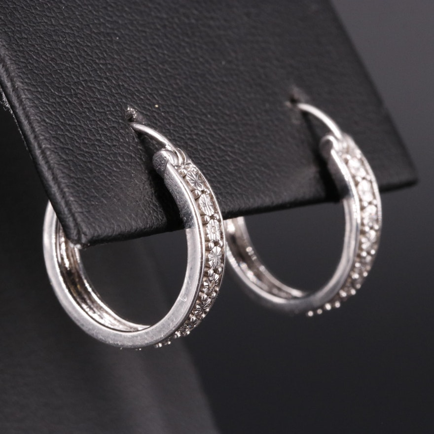 Sterling Silver 0.01 CTW Diamond Pavé Hoop Earrings