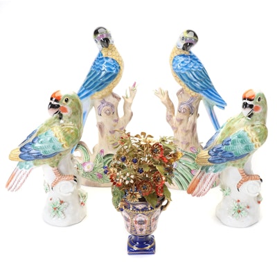 Jane Hutchenson Enameled Flowers, Paul Hanson And Other Porcelain Bird Figurines