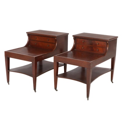 Pair of Mid Century Modern End Tables on Casters With Gilt Decoration