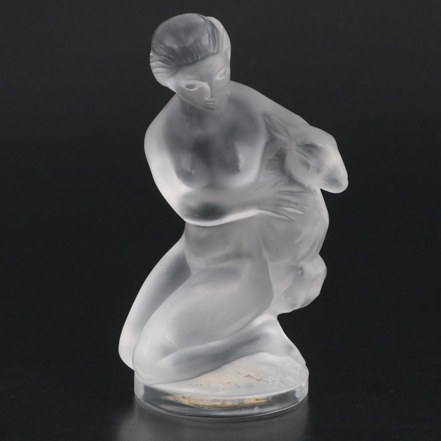 Lalique "Nude Diane with Ram" Frosted Crystal Figurine, Mid/Late 20th Century