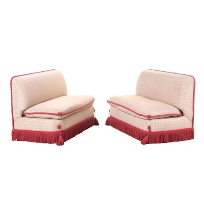 Pair of Custom Upholstered Banquette Benches with Passementerie Trim