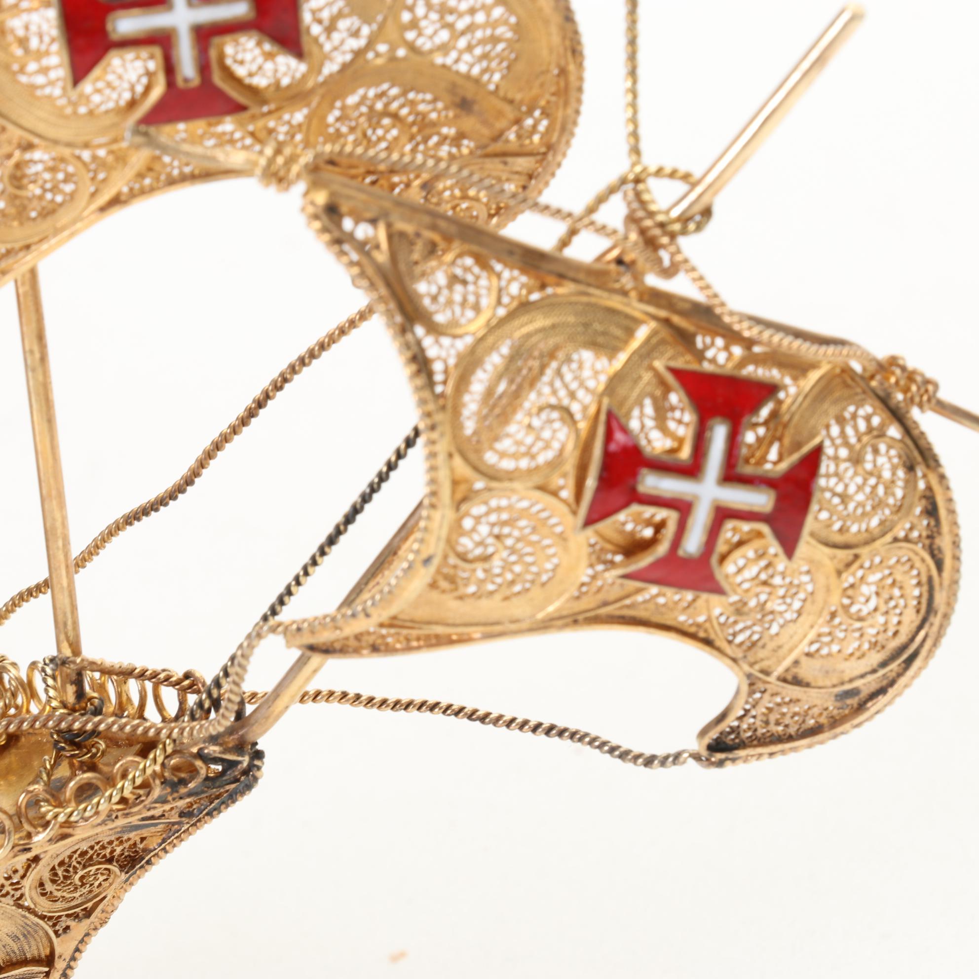 Portuguese Gilt 916 Silver Filigree Galleon Ship, Mid20th Century EBTH