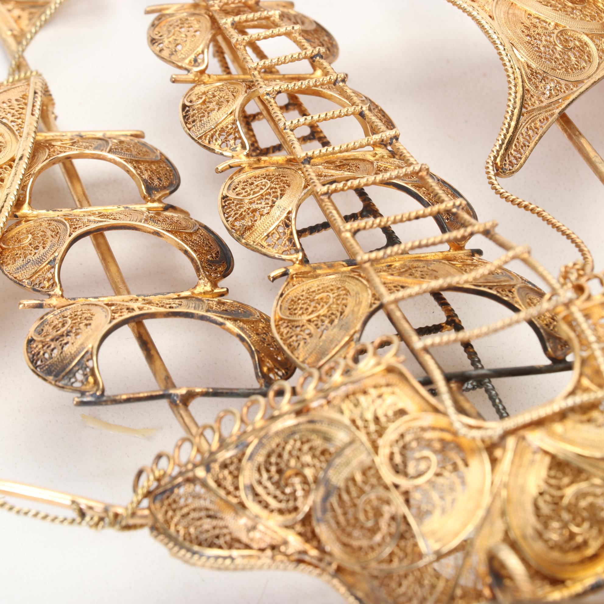 Portuguese Gilt 916 Silver Filigree Galleon Ship, Mid20th Century EBTH