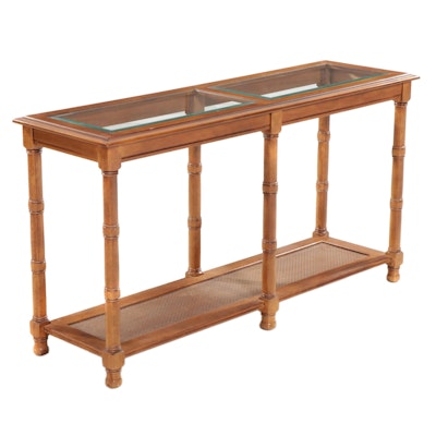 Wood, Glass and Faux Wicker Console Table, Late 20th Century