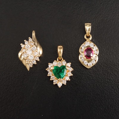 14K and 18K Pendant Selection with Diamond, Ruby and Emerald