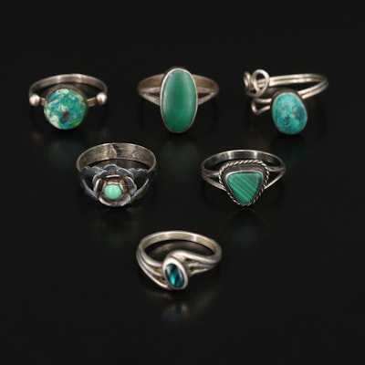 Sterling Eilat Stone,  Malachite, Abalone Doublet Rings