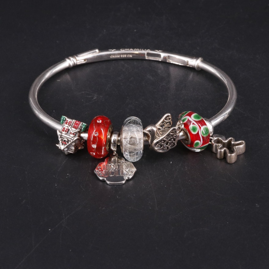 Chamilia Sterling "Holly Jolly" Holiday Bangle with Charms and Beads