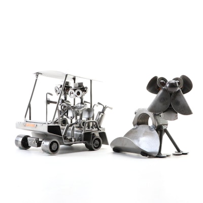 Nuts and Bolts Metal Golf Cart Figurine and Dog Letter Holder