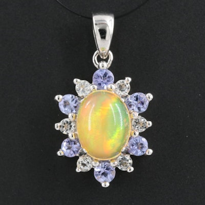 Sterling Opal, Tanzanite and Topaz Pendant
