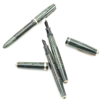 Parker "Vacumatic" Green Banded Celluloid Fountain Pens, circa 1930s