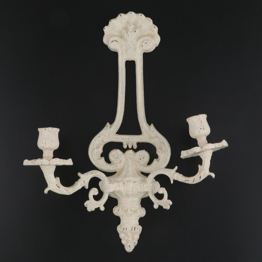 White Painted Double Candelabra Wall Sconce