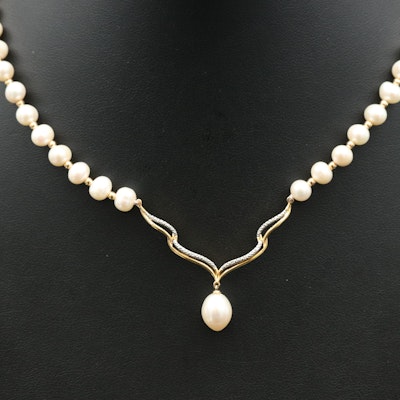 Sterling Pearl and White Topaz Drop Necklace