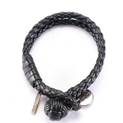 Bottega Veneta Knot Bracelet in Braided Black Leather