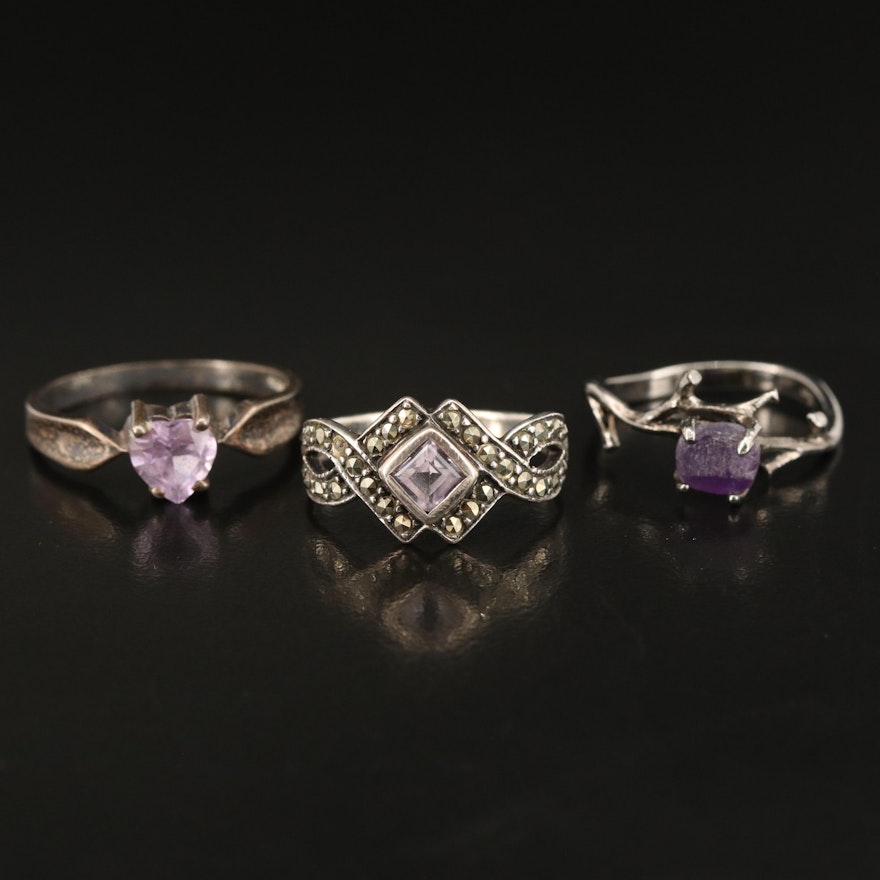 Sterling Amethyst and Marcasite Rings