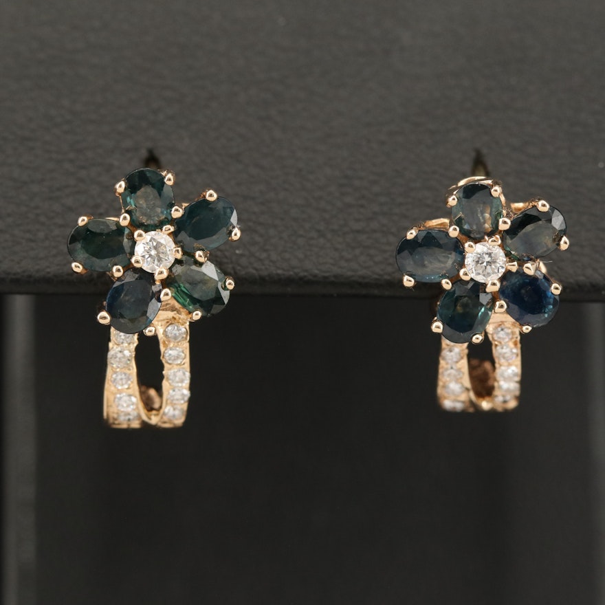 14K Sapphire and Diamond Flower Earrings