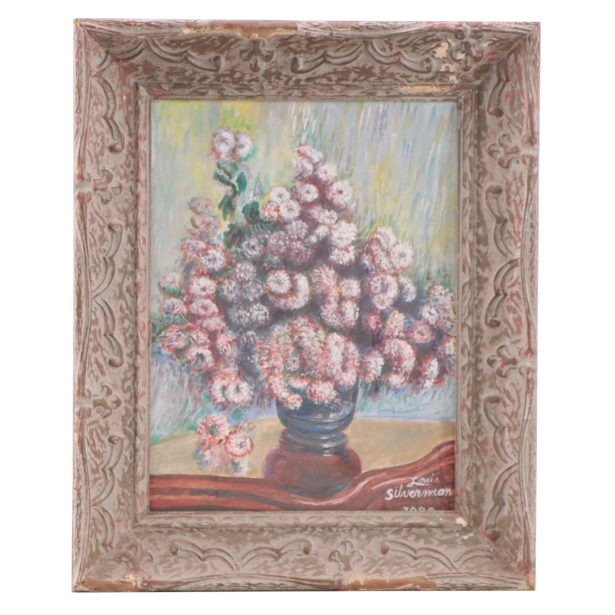Louis Silverman Floral Still Life Acrylic Painting, 1989