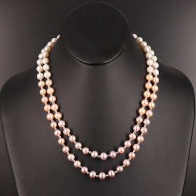 Sterling Pearl Double Strand Necklace