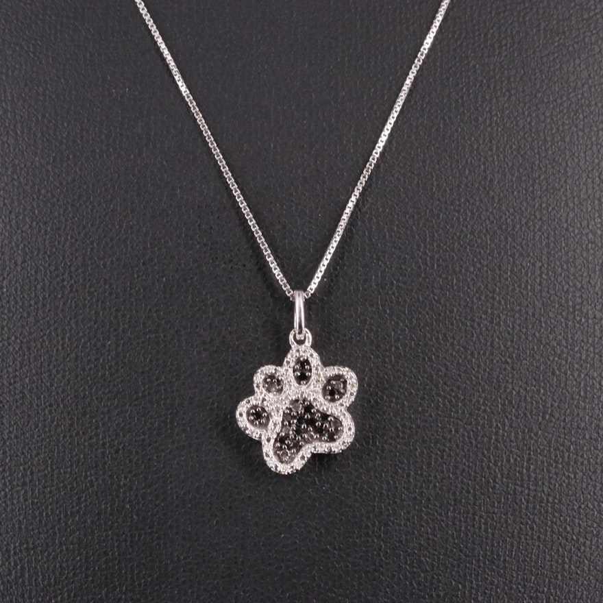 Sterling Silver 0.21 CTW Diamond Paw Print Pendant Necklace