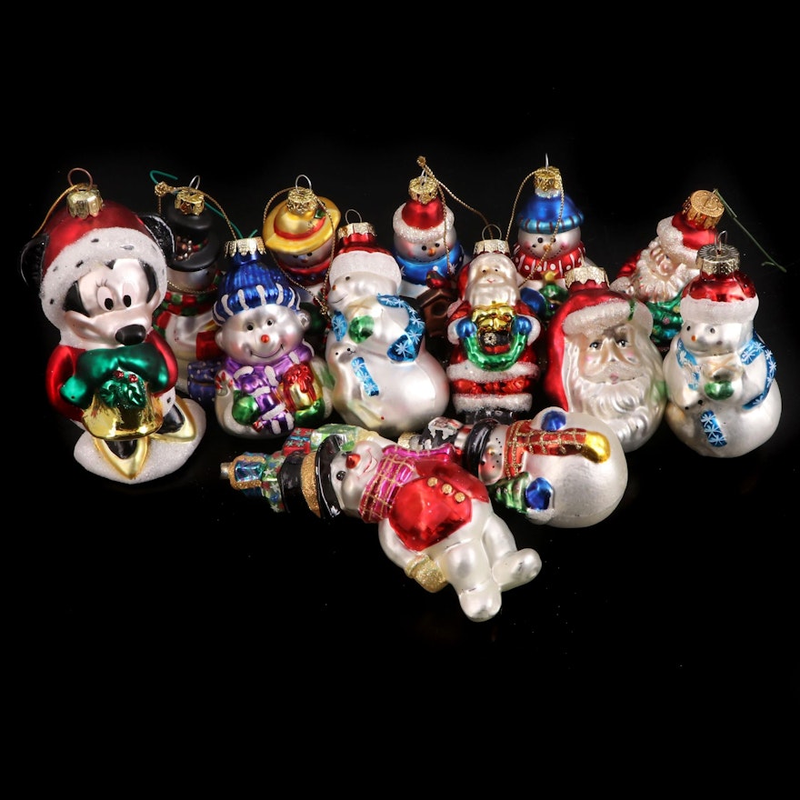 Minnie Mouse Santa's Best and Other Glass Christmas Ornaments