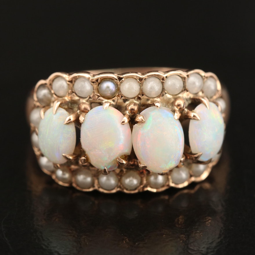 10K Rose Gold Opal and Seed Pearl Ring